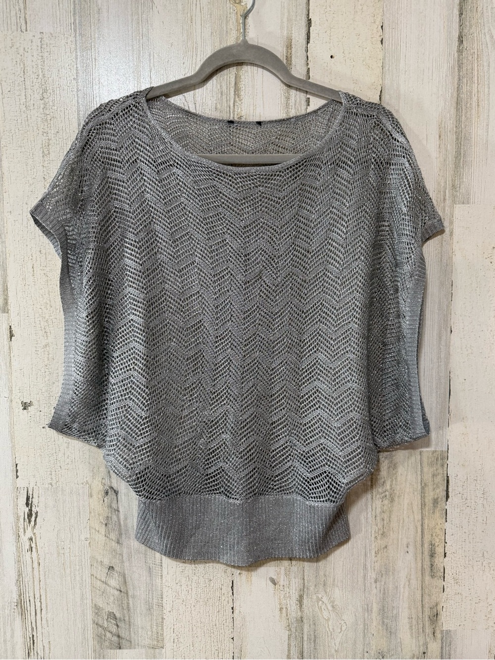 Lightweight Silver Glitter Open-Knit Women's Top